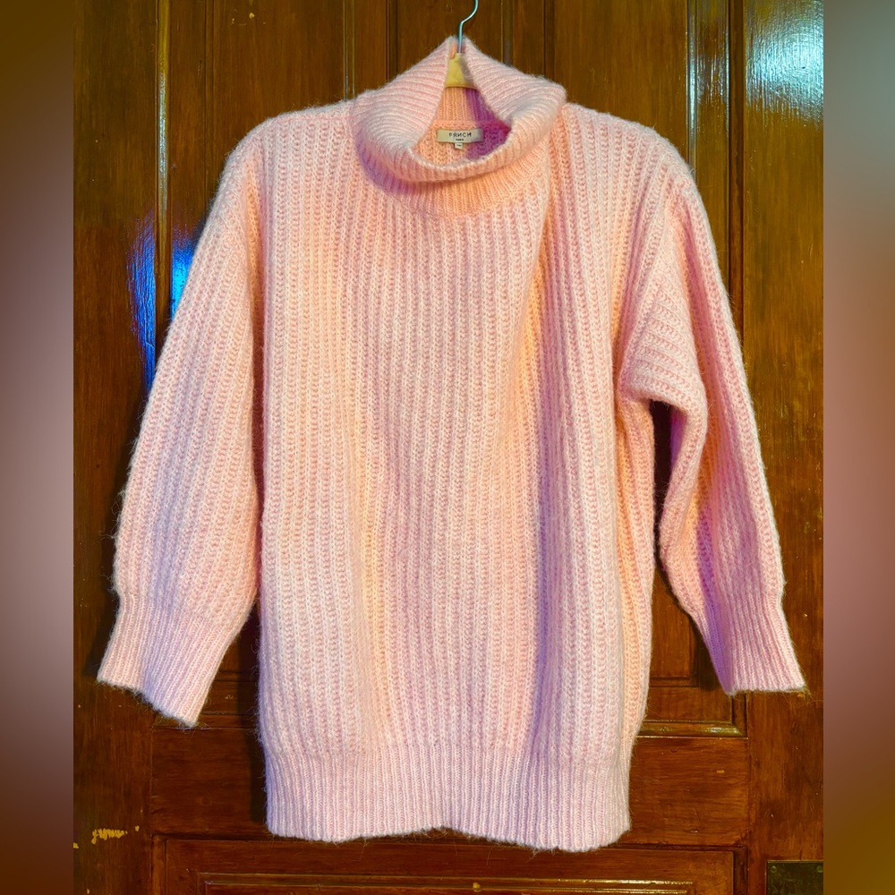 Ribbed Turtleneck Sweater Pink Soft Knit